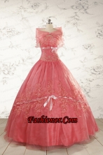 Watermelon Cheap Appliques Quinceanera Dresses for 2015 FNAO099AFOR