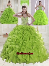 Yellow Green Sweetheart Brush Train Quinceanera Dresses XLFY091906B-19FOR 
