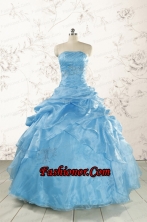 2015 Aqua Blue Hot Sale Appliques Quinceanera Dresses FNAO072FOR