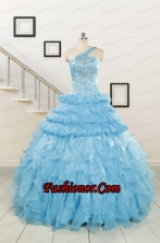 2015 Baby Blue One Shoulder Sweet 15 Dresses with Beading FNAO254FOR