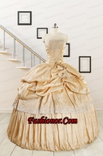 2015 Brand New Champagne Quinceanera Dresses with Appliques FNAO131FOR