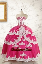 2015 Cheap Hot Pink Quinceanera Dresses with Appliques FNAO5740FOR