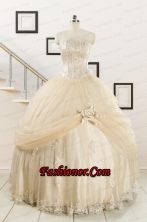 2015 Classical Appliques and Hand Made Flower Quinceanera Dresses in Champagne FNAO121FOR