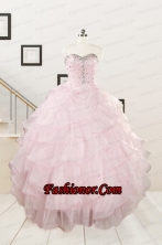 2015 Cute Baby Pink Quinceanera Dresses with Beading and Ruffles FNAO818FOR