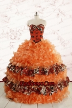 2015 Exquisite Sweetheart Leopard Quinceanera Dresses in Orange FNAO708FOR
