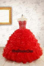 2015 Luxurious Sweetheart Beading Red Quinceanera Dresses FNAO092FOR