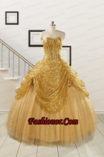 2015 Most Popular Sweetheart Sequined Quinceanera Dresses in Gold FNAO286FOR