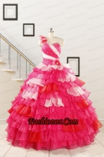 2015 Multi Color Hand Made FlowerQuinceanera Dress with One Shoulder FNAO239FOR