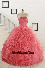 2015 New Arrival Watermelon Red Sweet 15 Dress with Beading FNAO704FOR