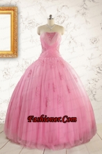 2015 Pretty Pink Quinceaneras Dresses with Appliques and Beading FNAO601FOR