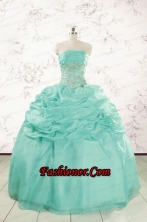 2015 Pretty Puffy Apple Green Sweet 16 Dresses with Beading FNAO646FOR