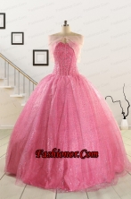 2015 Pretty Strapless Quinceanera Dresses in Rose Pink FNAO825AFOR