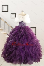 2015 Real Sample Beading and Ruffles Quinceanera Dresses in Purple FNAO698AFOR