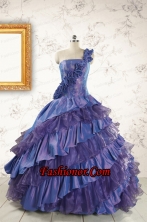 2015 Remarkable One Shoulder Hand Made Flowers and Ruffles Quinceanera Dresses  FNAO709FOR