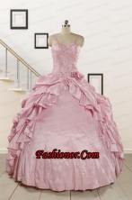 2015 Sweet Spaghetti Straps Beading Pink Quinceanera Dresses FNAO237FOR
