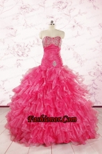 2015 Top Seller Sweetheart Hot Pink Quinceanera Dresses with  Ruffles  FNAO305FOR