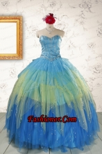 2015 Unique Sweetheart Beading Quinceanera Dresses in Multi-color FNAO5766FOR