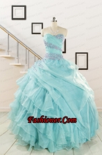 Beading and Ruffles Pretty Quinceanera Dresses in Turquoise for 2015 FNAO683FOR