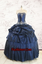 Cheap Navy Blue Quinceanera Dress with Embroidery and Pick Ups FNAO104FOR
