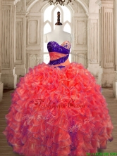 Exquisite Big Puffy Beaded and Ruffled Quinceanera Dress in Orange Red SWQD175-6FOR