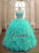 Gorgeous Beaded and Ruffled Big Puffy Sweet 16 Dress in Turquoise SWQD156-1FOR