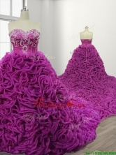 Gorgeous Rolling Flowers Court Train Quinceanera Gown with Beading SWQD109FOR