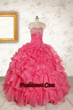 Hot Pink Strapless Beading and Ruffles Ball Gown 2015 Quinceanera Dresses  FNAO055FOR