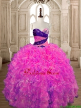 Inexpensive Big Puffy Hot Pink Quinceanera Dress with Beading and Ruffles SWQD175-2FOR