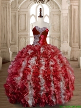 Latest Beaded Wine Red and White Sweet 15 Dress in Organza SWQD173-3FOR