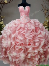 Low Price Beaded and Ruffled Sweet 16 Dress in Pink SWQD094FOR