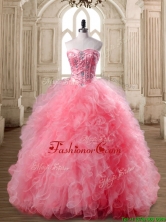 Luxurious Watermelon Red Sweet 16 Dress with Beading and Ruffles SWQD168-2FOR