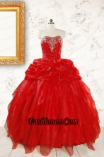 Most Popular Sweetheart Ball Gown Beading Red Quinceanera Dresses  FNAO342FOR