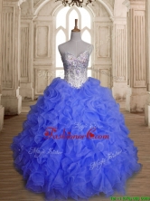 Perfect Blue Organza Quinceanera Dress with Beading and Ruffles SWQD149-1FOR