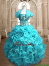 Popular Beaded and Ruffled Organza Quinceanera Dress in Teal SWQD153-1FOR