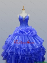 Pretty 2016 Summer Straps Quinceanera Gowns with Beading in Organza SWQD003-11FOR