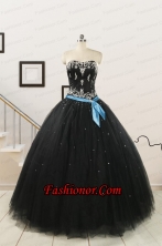 Pretty Appliques and Beading Black Quinceanera Dresses FNAO113FFOR