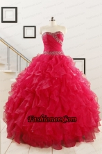 Pretty Ball Gown Sweetheart 2015 Sweet 16 Dresses in Coral Red FNAO032FOR