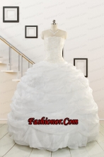 Pretty White Strapless 2015 Quinceanera Dresses with Beading FNAO186FOR