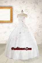 Pretty White Strapless Embroidery 2015 Sweet 16 Dresses FNAO275FOR
