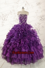 Purple Strapless 2015 Quinceanera Dress with Appliques FNAO244FOR