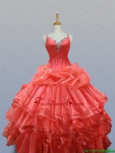 Ruffled Layers Straps Elegant Quinceanera Dresses with Beading for 2015 Fall SWQD003-6FOR