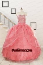 Watermelon Sweetheart Beading Appliques Ball Gown Sweet 16 Dresses FNAOA27FOR