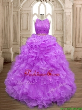 Wonderful Beaded and Ruffled Scoop Sweet 16 Dress in Lilac SWQD160-3FOR