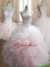 Wonderful Scoop Beading and Ruffles Detachable Quinceanera Dress in Baby Pink SWQD141FOR