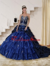 2015 Detachable Embroidery and Beaded Strapless Quinceanera Dress in Navy Blue QDZY319TZFXFOR