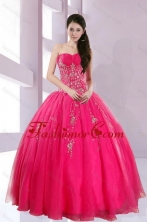 2015 Fshionable Strapless Hot Pink Quince Dresses with Appliques XFNAO209TZFXFOR