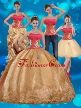 2015 Gold Strapless Quince Dress with Beading and Embroidery QDZY429TZA2FOR