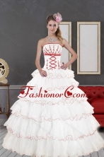 2015 Impressive White Quinceanera Dresses with Appliques and Ruffled Layers XFNAO415TZFXFOR