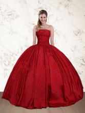 2015 Perfect Strapless Beaded Floor Length Quinceanera Dress in Red  QDZY597TZFXFOR