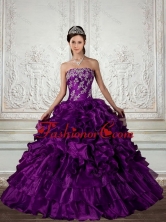 Ball Gown Strapless Quinceanera Dress with Embroidery and Ruffles QDZY244TZFXFOR